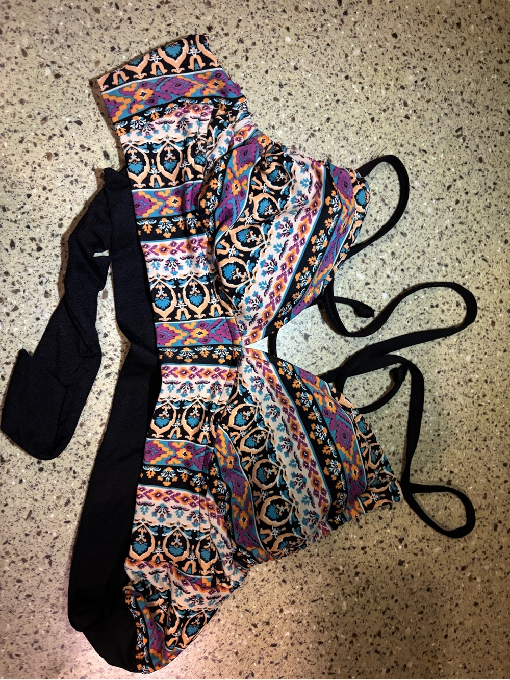 Kona Sol Multicolor Patterned Bikini Top with Black Trim